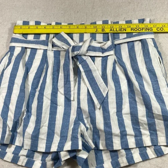 Linen Lux Linen Belted Shorts Walking Shorts white & Blue Striped 32” Po… - Picture 4 of 7